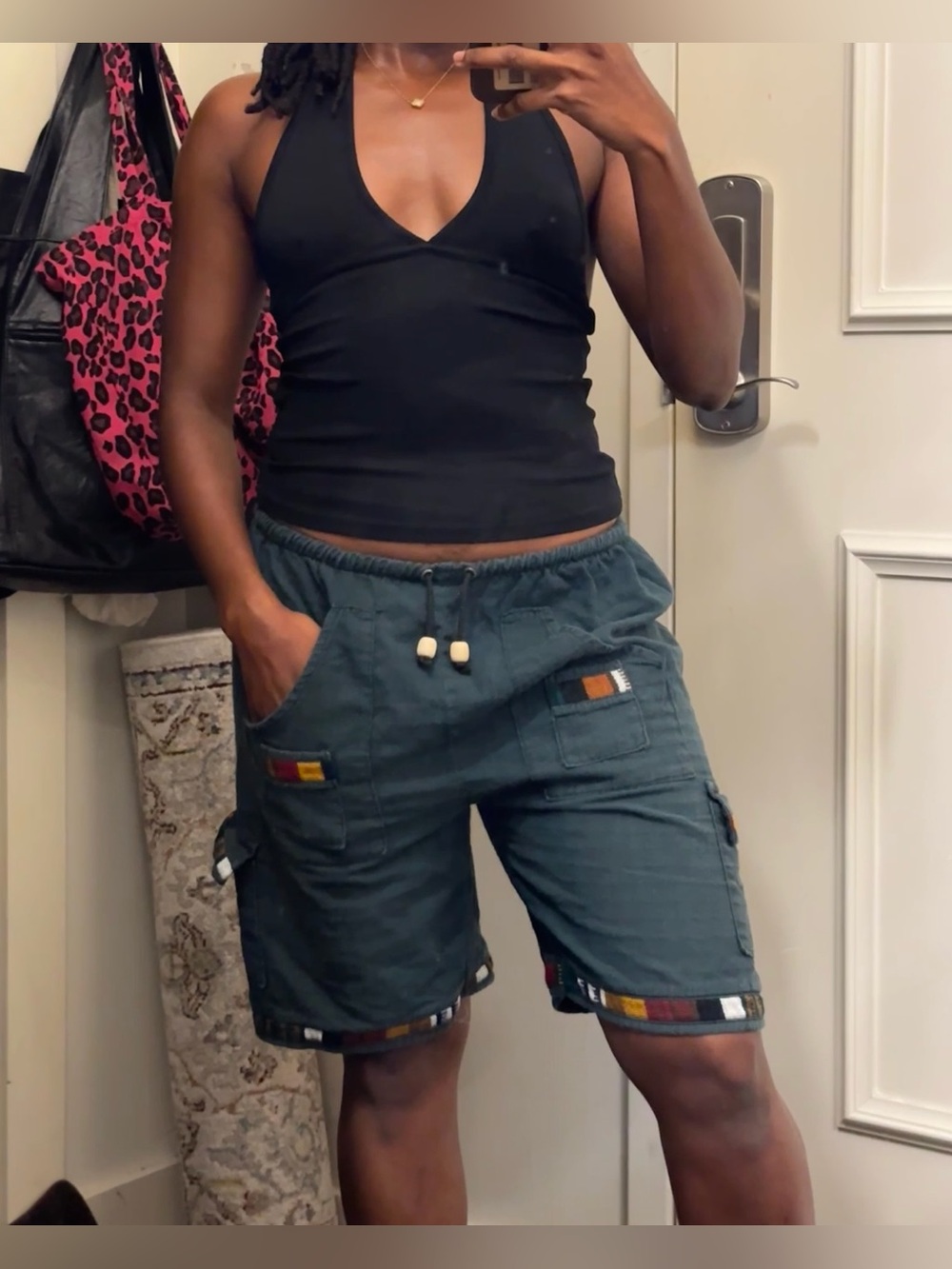 Guatemalan Embroidered Shorts 90s Black Lounge Hippie Shorts Cargo Utility, S